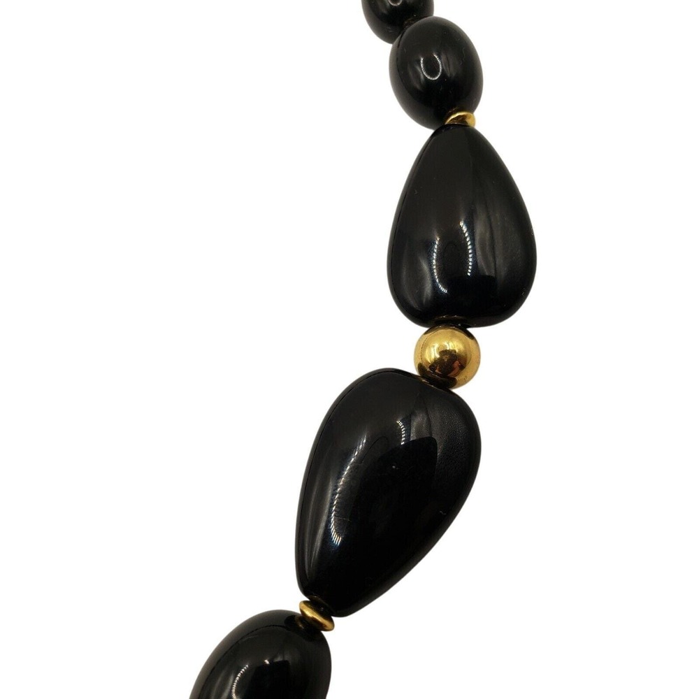 Napier Black & Gold Beaded Necklace Acrylic Graduated‎ Barrel Beads MCM 1960s - Picture 6 of 10
